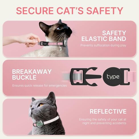 Cat Collar with Airtag Holder, Breakaway Cat Airtag Collar with Reflective Strap, Lightweight Kitten Collar for Apple Air tag, Hidden GPS Tracker Holder for Boy Girl Cats, Kittens, Puppies (9-13") in Kuwait