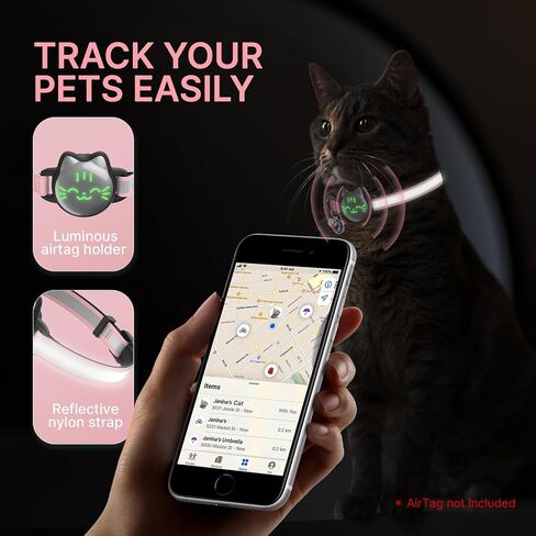 Cat Collar with Airtag Holder, Breakaway Cat Airtag Collar with Reflective Strap, Lightweight Kitten Collar for Apple Air tag, Hidden GPS Tracker Holder for Boy Girl Cats, Kittens, Puppies (9-13") in Kuwait