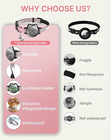 Cat Collar with Airtag Holder, Breakaway Cat Airtag Collar with Reflective Strap, Lightweight Kitten Collar for Apple Air tag, Hidden GPS Tracker Holder for Boy Girl Cats, Kittens, Puppies (9-13") in Kuwait