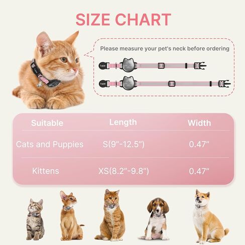 Cat Collar with Airtag Holder, Breakaway Cat Airtag Collar with Reflective Strap, Lightweight Kitten Collar for Apple Air tag, Hidden GPS Tracker Holder for Boy Girl Cats, Kittens, Puppies (9-13") in Kuwait