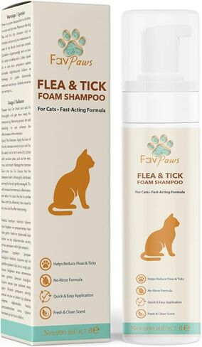 شامبو رغوي بدون ماء للقطط من Flea & Tick - تركيبة العناية بالقطط بدون شطف - تنظيف معطف العناية اللطيفة - رائحة نظيفة منعشة - شامبو جاف للقطط والقطط الصغيرة -200 مل (6.7 أونصة سائلة) in Kuwait