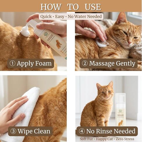 شامبو رغوي بدون ماء للقطط من Flea & Tick - تركيبة العناية بالقطط بدون شطف - تنظيف معطف العناية اللطيفة - رائحة نظيفة منعشة - شامبو جاف للقطط والقطط الصغيرة -200 مل (6.7 أونصة سائلة) in Kuwait