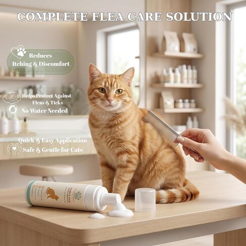 شامبو رغوي بدون ماء للقطط من Flea & Tick - تركيبة العناية بالقطط بدون شطف - تنظيف معطف العناية اللطيفة - رائحة نظيفة منعشة - شامبو جاف للقطط والقطط الصغيرة -200 مل (6.7 أونصة سائلة) in Kuwait