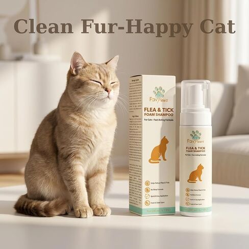شامبو رغوي بدون ماء للقطط من Flea & Tick - تركيبة العناية بالقطط بدون شطف - تنظيف معطف العناية اللطيفة - رائحة نظيفة منعشة - شامبو جاف للقطط والقطط الصغيرة -200 مل (6.7 أونصة سائلة) in Kuwait