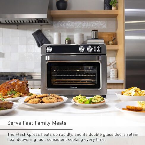 Panasonic FlashXpress Family Size Air Fryer Toaster Oven Combo, 11 Cooking Functions, 1800W PFAS-Free, Double Infrared Heating, Temperature Control Dial, Stainless Steel - NB-G211P (Renewed) in Kuwait