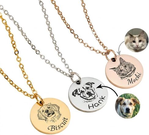 Personalized Pet Portrait Necklace, Handmade Memorial Jewelry Gift,Customized Gifts Photo Engraved Necklace for Animal Lovers, Custom Dog Cat Picture Pet Memorial Pendant in Kuwait