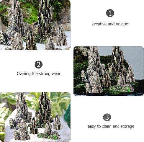 Toyvian Mini Resin Rockery Statues, 8Pcs Miniature Mountain Figurines for Aquarium Decor Fairy Garden Tiny Accessories for Terrarium Bonsai Zen Garden Fish Tank Landscaping in Kuwait