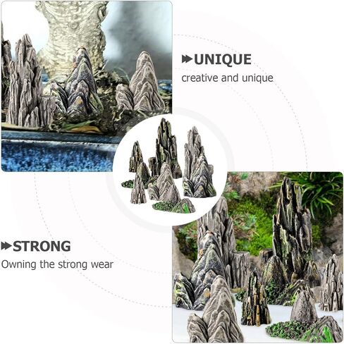 Toyvian Mini Resin Rockery Statues, 8Pcs Miniature Mountain Figurines for Aquarium Decor Fairy Garden Tiny Accessories for Terrarium Bonsai Zen Garden Fish Tank Landscaping in Kuwait