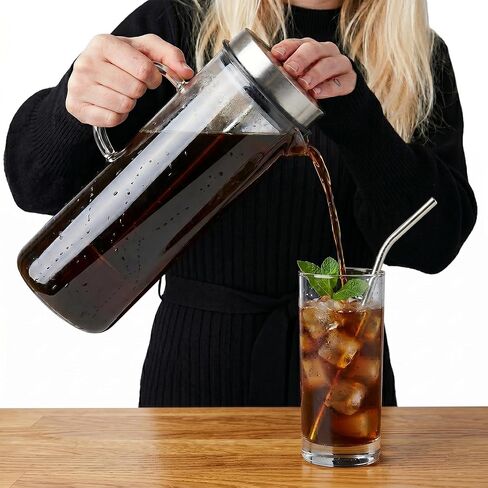 Cold Brew Coffee Maker 44oz – Iced Coffee & Iced Tea Maker with Borosilicate Glass Pitcher, Stainless Steel Mesh Filter, Large Capacity Coffee Brewer for Smooth Low Acid Coffee, Tea & Fruit Infusion in Kuwait