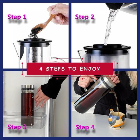 Cold Brew Coffee Maker 44oz – Iced Coffee & Iced Tea Maker with Borosilicate Glass Pitcher, Stainless Steel Mesh Filter, Large Capacity Coffee Brewer for Smooth Low Acid Coffee, Tea & Fruit Infusion in Kuwait