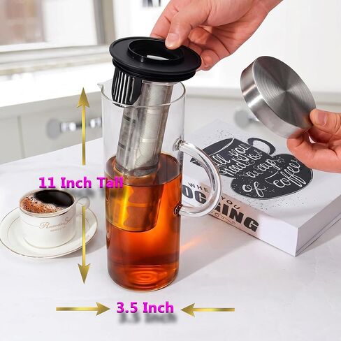 Cold Brew Coffee Maker 44oz – Iced Coffee & Iced Tea Maker with Borosilicate Glass Pitcher, Stainless Steel Mesh Filter, Large Capacity Coffee Brewer for Smooth Low Acid Coffee, Tea & Fruit Infusion in Kuwait