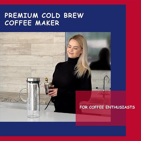 Cold Brew Coffee Maker 44oz – Iced Coffee & Iced Tea Maker with Borosilicate Glass Pitcher, Stainless Steel Mesh Filter, Large Capacity Coffee Brewer for Smooth Low Acid Coffee, Tea & Fruit Infusion in Kuwait