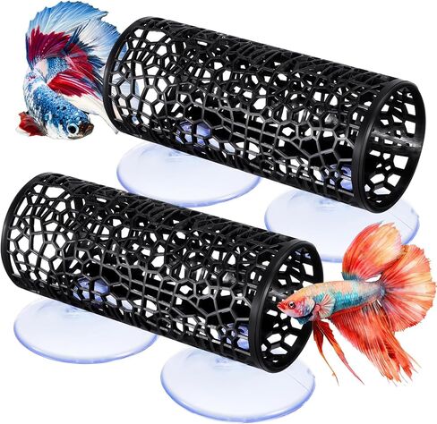 Xinjoduz 2 PCS Black Betta Fish Tunnel Hammock, Safe Aquarium Tunnel & Floating Betta Hide for Small Fish, Tank Accessories Fishtank Decorations in Kuwait