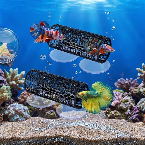 Xinjoduz 2 PCS Black Betta Fish Tunnel Hammock, Safe Aquarium Tunnel & Floating Betta Hide for Small Fish, Tank Accessories Fishtank Decorations in Kuwait