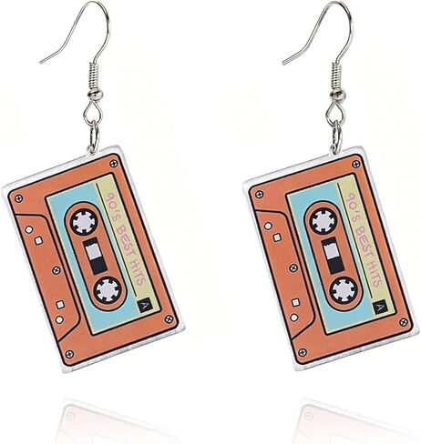 Cassette Tape Earrings for Women Girls Funny Acrylic Colorful 80s 90s Neon Retro Lightweight Statement Dangle Earrings Cosplay Party Jewelry Gifts Accessories in Saudi Arabia