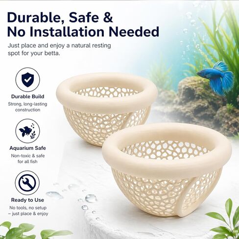 2-Piece Set Beta Hammock For Aquarium | Betta Fish Tank Accessories | Betta Fish Hammock | Floating Betta Hide | Betta Hammock | Aquarium Decor | Betta Bed | Betta Hideout | Floating Betta Log (Beige) in Kuwait