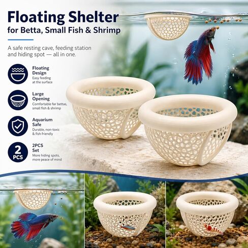 2-Piece Set Beta Hammock For Aquarium | Betta Fish Tank Accessories | Betta Fish Hammock | Floating Betta Hide | Betta Hammock | Aquarium Decor | Betta Bed | Betta Hideout | Floating Betta Log (Beige) in Kuwait