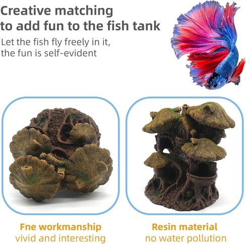 relaqcc Fish Tank Decorations Hideaway Cave, Fish Tank House Accessories for Amphibians, Goldfish, Shrimp, Conch in Kuwait