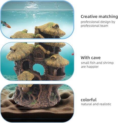 relaqcc Fish Tank Decorations Hideaway Cave, Fish Tank House Accessories for Amphibians, Goldfish, Shrimp, Conch in Kuwait