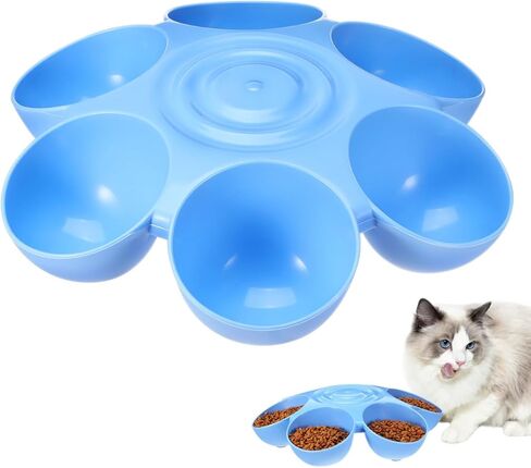 POPETPOP Cat Food Bowl with 6 Bowls - Pet Feeder for Kitten Puppy, Multi Cat Dishes, Multiple Dinner Feeder for Indoor s, Dishes for Food and Water (Blue) in Kuwait