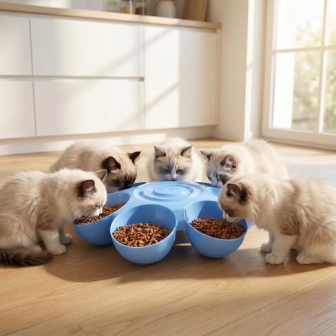 POPETPOP Cat Food Bowl with 6 Bowls - Pet Feeder for Kitten Puppy, Multi Cat Dishes, Multiple Dinner Feeder for Indoor s, Dishes for Food and Water (Blue) in Kuwait