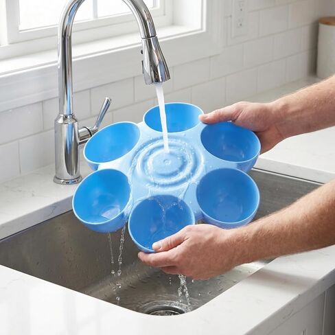 POPETPOP Cat Food Bowl with 6 Bowls - Pet Feeder for Kitten Puppy, Multi Cat Dishes, Multiple Dinner Feeder for Indoor s, Dishes for Food and Water (Blue) in Kuwait