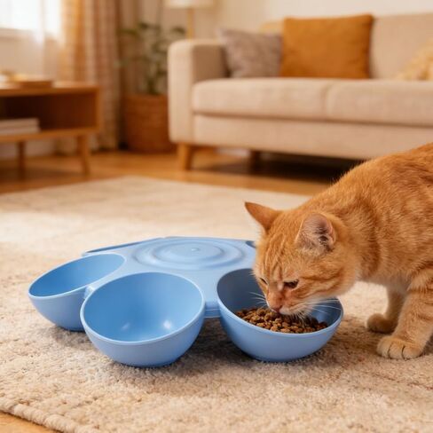 POPETPOP Cat Food Bowl with 6 Bowls - Pet Feeder for Kitten Puppy, Multi Cat Dishes, Multiple Dinner Feeder for Indoor s, Dishes for Food and Water (Blue) in Kuwait