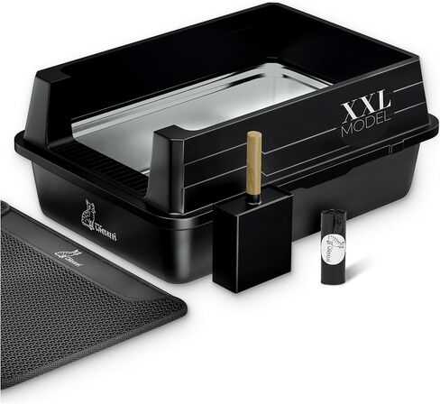 Black XXXL Stainless Steel Litter Box with Mat 28" L x 20" W x 12" H - Extra Large Cat Litter Box - Anti-Leak Buckle, Step Pedal, Scoop & Waste Bags - Non-Stick Easy to Clean in Kuwait
