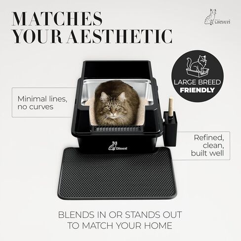 Black XXXL Stainless Steel Litter Box with Mat 28" L x 20" W x 12" H - Extra Large Cat Litter Box - Anti-Leak Buckle, Step Pedal, Scoop & Waste Bags - Non-Stick Easy to Clean in Kuwait