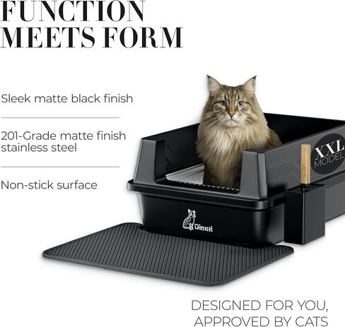 Black XXXL Stainless Steel Litter Box with Mat 28" L x 20" W x 12" H - Extra Large Cat Litter Box - Anti-Leak Buckle, Step Pedal, Scoop & Waste Bags - Non-Stick Easy to Clean in Kuwait