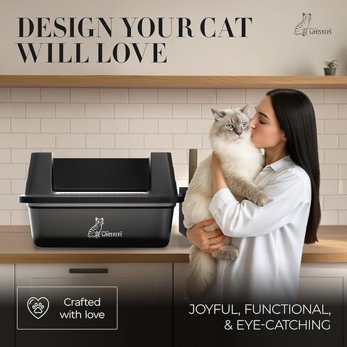 Black XXXL Stainless Steel Litter Box with Mat 28" L x 20" W x 12" H - Extra Large Cat Litter Box - Anti-Leak Buckle, Step Pedal, Scoop & Waste Bags - Non-Stick Easy to Clean in Kuwait