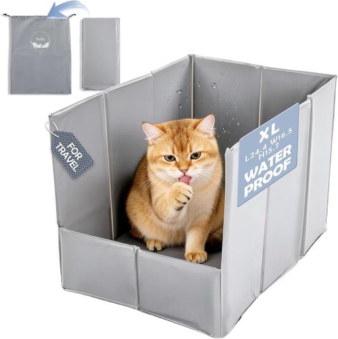 صندوق فضلات السفر للقطط من MEEXPAWS، صندوق فضلات محمول مقاس XL مقاوم للماء، قابل للطي عالي الجوانب مع حقيبة حمل، 24.4 × 16.5 × 15.7 بوصة مانع للتسرب وسهل التنظيف لسيارة الفندق والسفر والتخييم in Kuwait