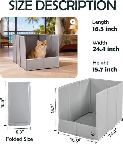صندوق فضلات السفر للقطط من MEEXPAWS، صندوق فضلات محمول مقاس XL مقاوم للماء، قابل للطي عالي الجوانب مع حقيبة حمل، 24.4 × 16.5 × 15.7 بوصة مانع للتسرب وسهل التنظيف لسيارة الفندق والسفر والتخييم in Kuwait