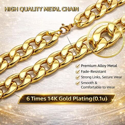 Gold Cuban Link Dog Chain Collar,Heavy-Duty,Fade-Resistant Metal Necklace for Medium & Large Dogs, Durable & Stylish Pet Jewelry (Gold, 18"(Neck Fits 14–17.5 in)) in Kuwait