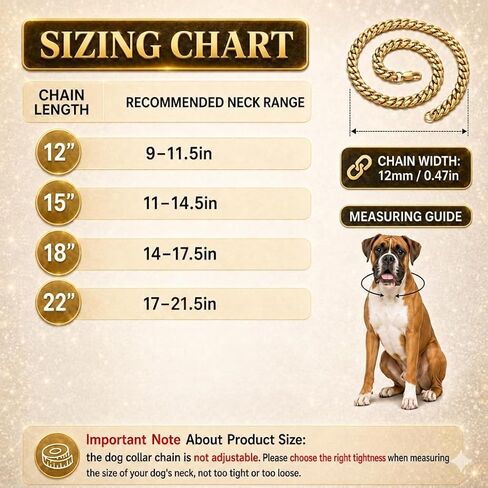 Gold Cuban Link Dog Chain Collar,Heavy-Duty,Fade-Resistant Metal Necklace for Medium & Large Dogs, Durable & Stylish Pet Jewelry (Gold, 18"(Neck Fits 14–17.5 in)) in Kuwait