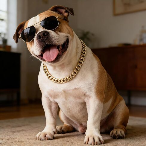 Gold Cuban Link Dog Chain Collar,Heavy-Duty,Fade-Resistant Metal Necklace for Medium & Large Dogs, Durable & Stylish Pet Jewelry (Gold, 18"(Neck Fits 14–17.5 in)) in Kuwait