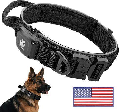 2026 Upgrade Dog Collar with IPX8 Waterproof AirTag Holder,Military Tactical Comfortable Control Handle and Ultra-Durable Metal Buckle/Night Reflective,GPS Collar for Medium to Large Dogs（Black/XL） in Kuwait