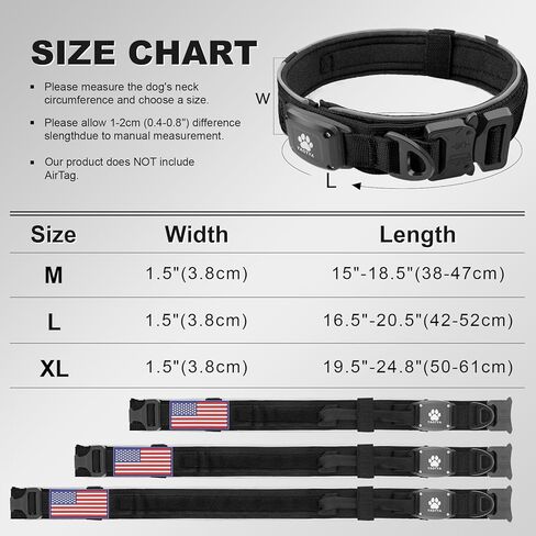 2026 Upgrade Dog Collar with IPX8 Waterproof AirTag Holder,Military Tactical Comfortable Control Handle and Ultra-Durable Metal Buckle/Night Reflective,GPS Collar for Medium to Large Dogs（Black/XL） in Kuwait