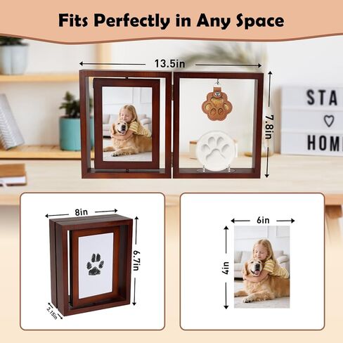 Vivifying Dog Memorial Picture Frame with Clay Kit, Keepsake to Celebrate or Remember Your Dog or Cat, Sympathy Gift for Loss of Pet, 6x4In Foldable Wooden Picture Frame in Kuwait