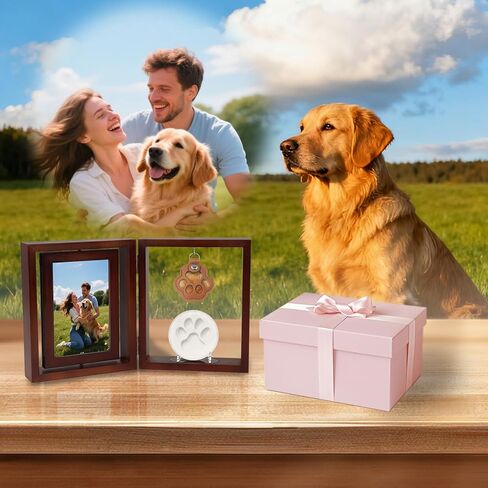 Vivifying Dog Memorial Picture Frame with Clay Kit, Keepsake to Celebrate or Remember Your Dog or Cat, Sympathy Gift for Loss of Pet, 6x4In Foldable Wooden Picture Frame in Kuwait
