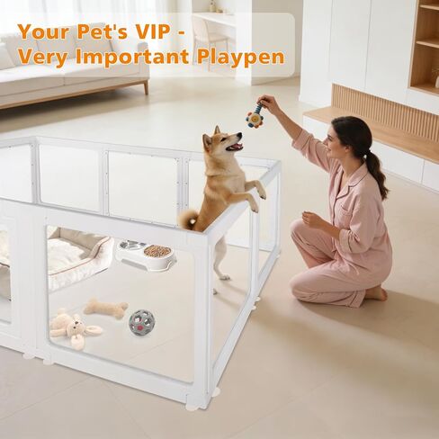 Clear Acrylic Plastic Dog Playpen with Door, 23.6"H Transparent DIY Puppy Cat Pet Play Pen, Modular Fence for Dog, Cat, Pig, Rabbit, Ferret, Easy Assemble Dog House Crate Kennel Whelping Cage in Kuwait