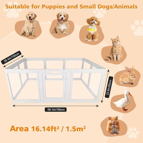 Clear Acrylic Plastic Dog Playpen with Door, 23.6"H Transparent DIY Puppy Cat Pet Play Pen, Modular Fence for Dog, Cat, Pig, Rabbit, Ferret, Easy Assemble Dog House Crate Kennel Whelping Cage in Kuwait