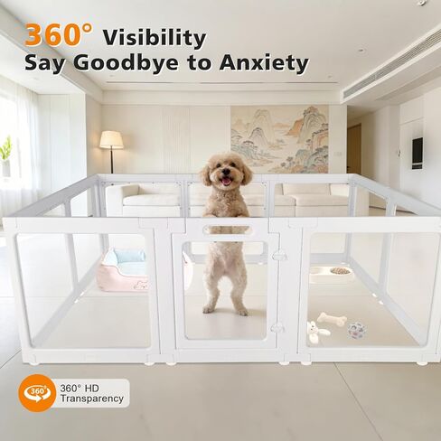 Clear Acrylic Plastic Dog Playpen with Door, 23.6"H Transparent DIY Puppy Cat Pet Play Pen, Modular Fence for Dog, Cat, Pig, Rabbit, Ferret, Easy Assemble Dog House Crate Kennel Whelping Cage in Kuwait