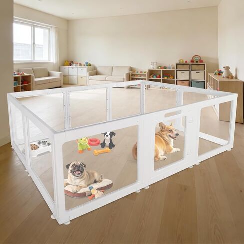 Clear Acrylic Plastic Dog Playpen with Door, 23.6"H Transparent DIY Puppy Cat Pet Play Pen, Modular Fence for Dog, Cat, Pig, Rabbit, Ferret, Easy Assemble Dog House Crate Kennel Whelping Cage in Kuwait