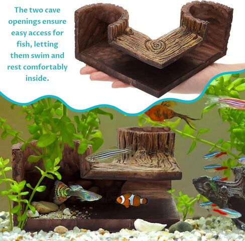 1 Pc Aquarium Underground Tunnel Cave Wood Like, 5.1 x 2 x 2.7 Inch Fish Hideout for Aquarium, Decoration for Guppy, Corydoras Catfish, Loaches, Corydora Catfish Bettas Pleco and Shrimps in Saudi Arabia