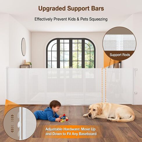 Reinforced 120" Extra Wide Retractable Baby Gates for Stairs, Mesh Saftey Gate for Pets, 10 Foot Retractable Dog Gate, No Drilling, One-Hand Operation, Retractable Gate for Indoor & Outdoor Use in Kuwait