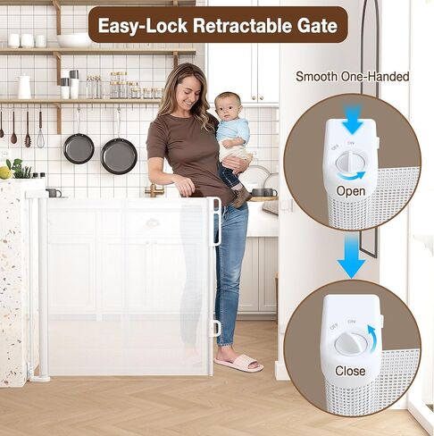 Reinforced 120" Extra Wide Retractable Baby Gates for Stairs, Mesh Saftey Gate for Pets, 10 Foot Retractable Dog Gate, No Drilling, One-Hand Operation, Retractable Gate for Indoor & Outdoor Use in Kuwait