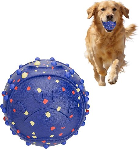 Dog Balls with Bell, Indestructible Dog Toy Ball for Aggressive Chewers, Durable High Elasticity Interactive Ball for Training Dog Catch and Fetch, Large Medium Small Dog (3in, Blue) in Kuwait