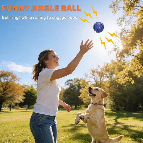Dog Balls with Bell, Indestructible Dog Toy Ball for Aggressive Chewers, Durable High Elasticity Interactive Ball for Training Dog Catch and Fetch, Large Medium Small Dog (3in, Blue) in Kuwait