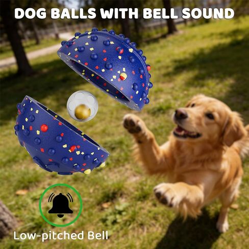 Dog Balls with Bell, Indestructible Dog Toy Ball for Aggressive Chewers, Durable High Elasticity Interactive Ball for Training Dog Catch and Fetch, Large Medium Small Dog (3in, Blue) in Kuwait